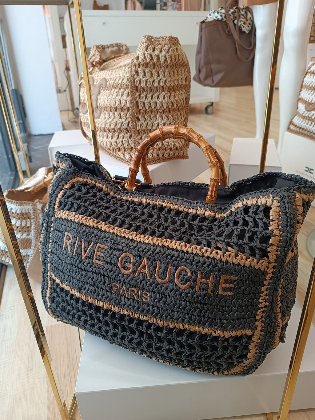 Borsa shopper con manici bambù