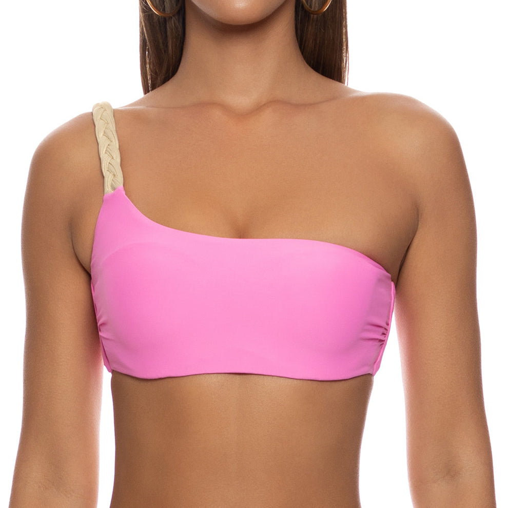 Top bikini monospalla rosa