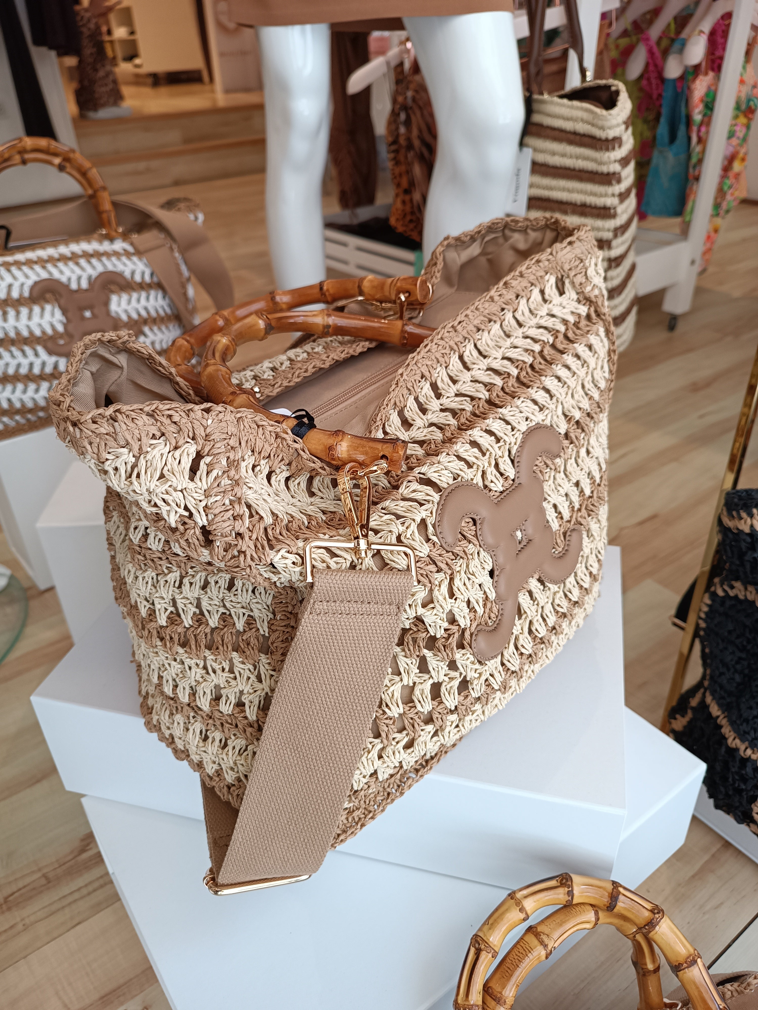 Borsa shopper con manici bambù