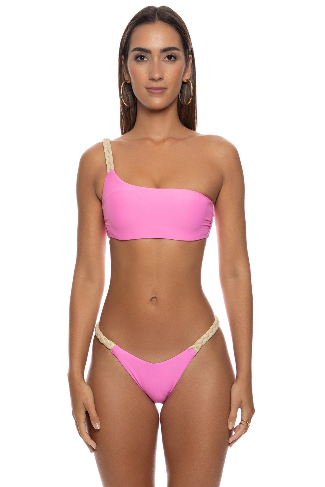 Top bikini monospalla rosa