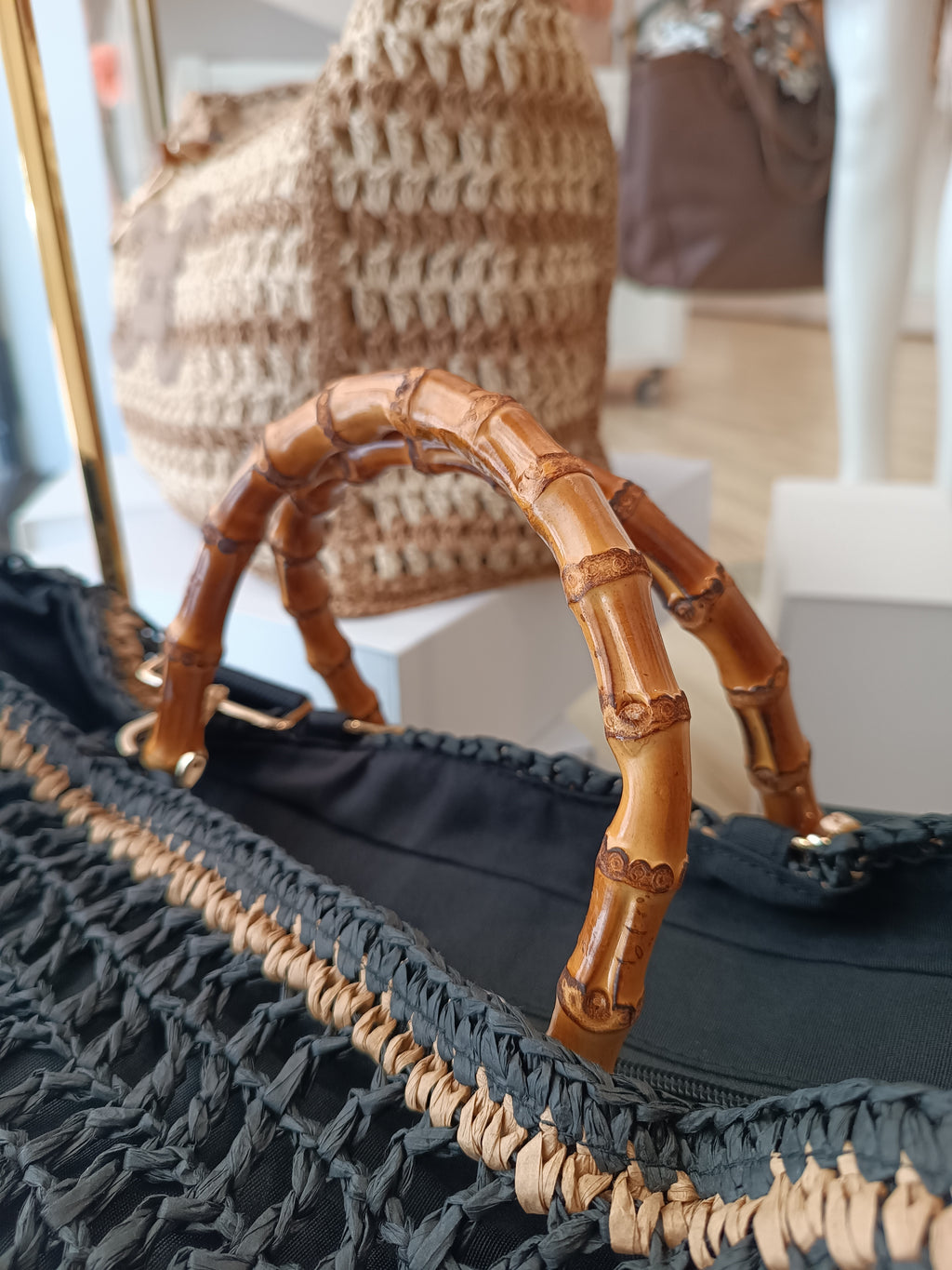 Borsa shopper con manici bambù