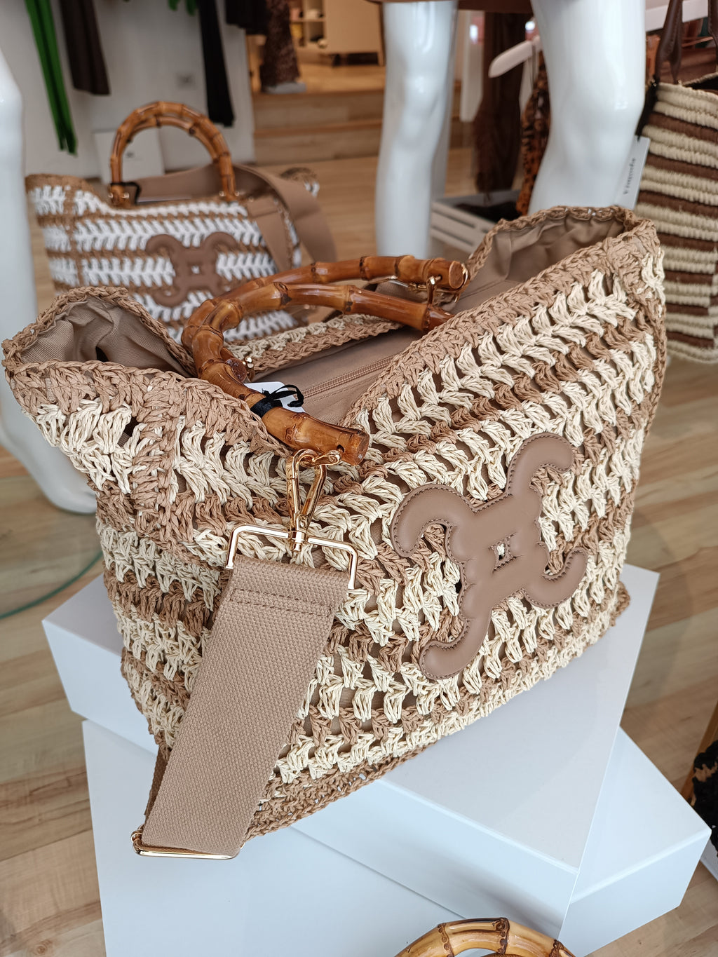 Borsa shopper con manici bambù